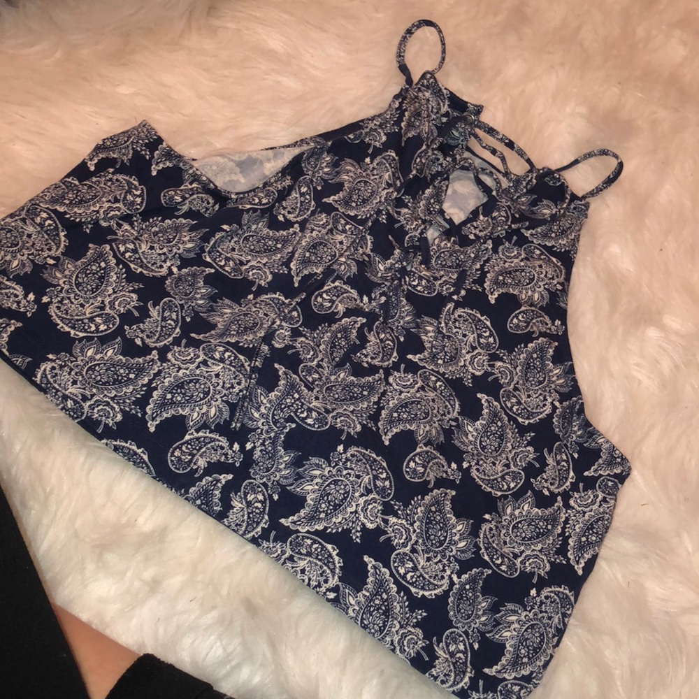 Lace up paisley top